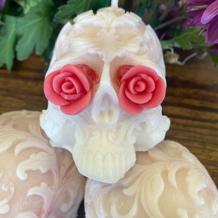 Spring flower marbled LIMITED EDITION Filigree Skull Shaped Candle
