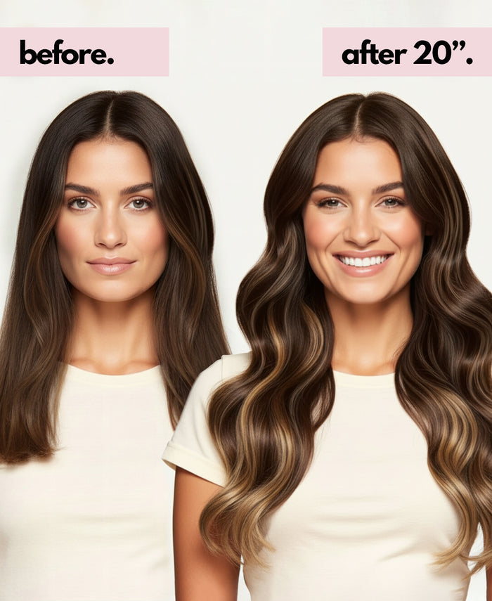 invisible clip-in hair extensions brown balayage.