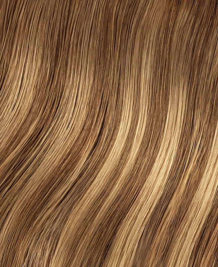 invisible clip-in hair extensions caramel balayage.