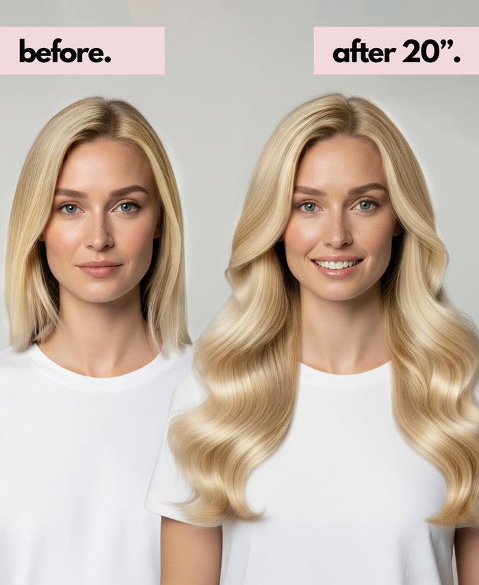 invisible clip-in hair extensions champagne blonde.