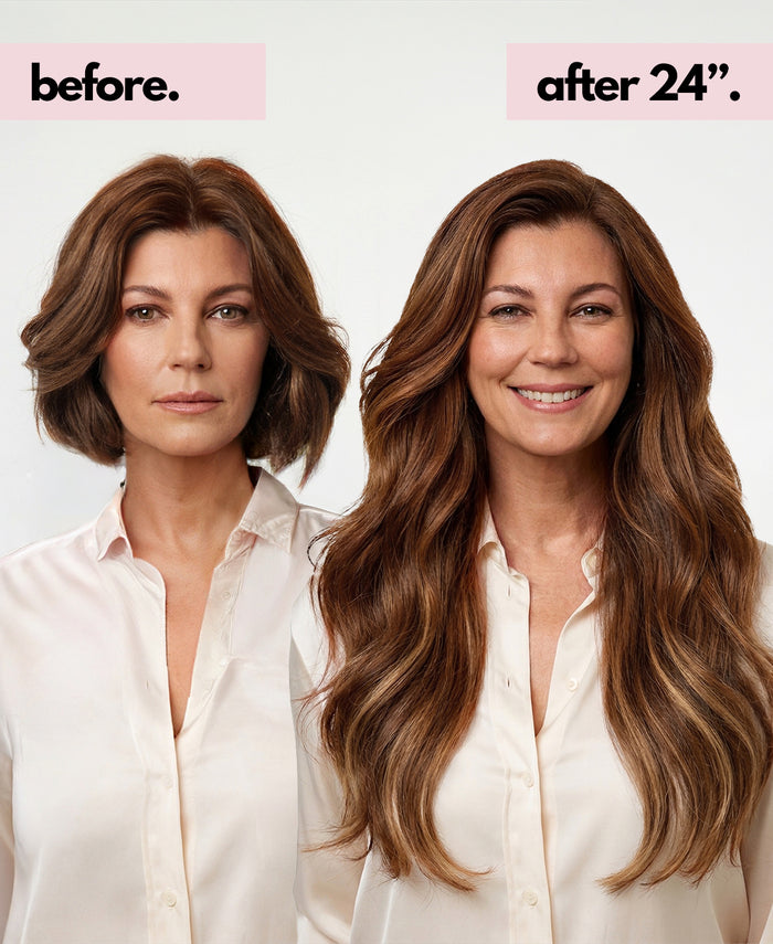 invisible clip-in hair extensions chestnut balayage.