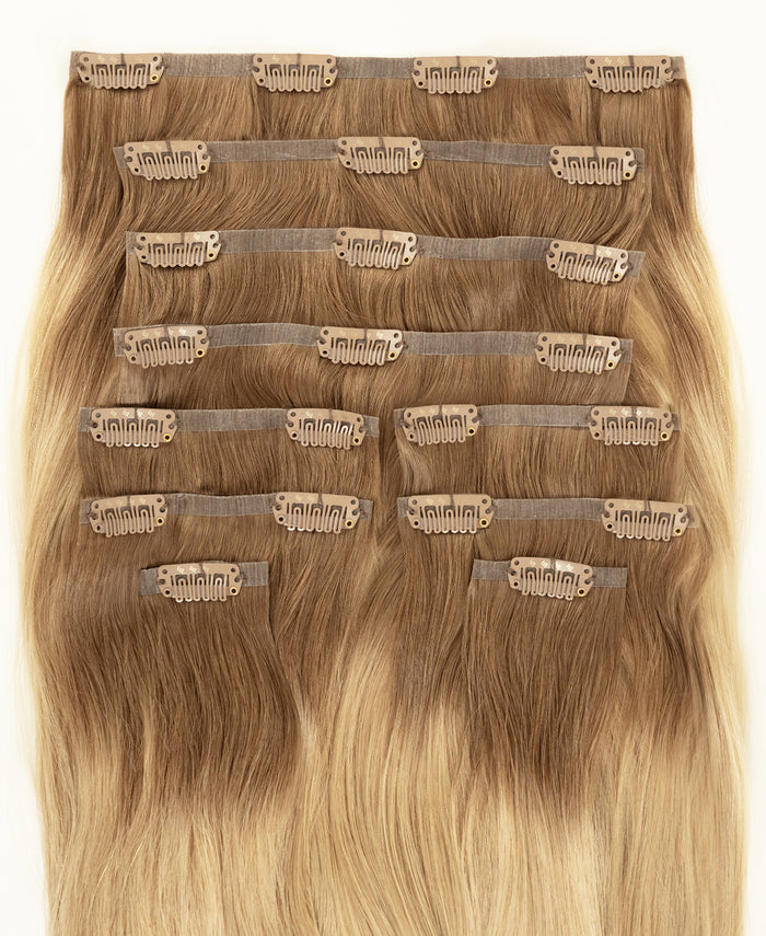 invisible clip-in hair extensions dirty blonde rootmelt.