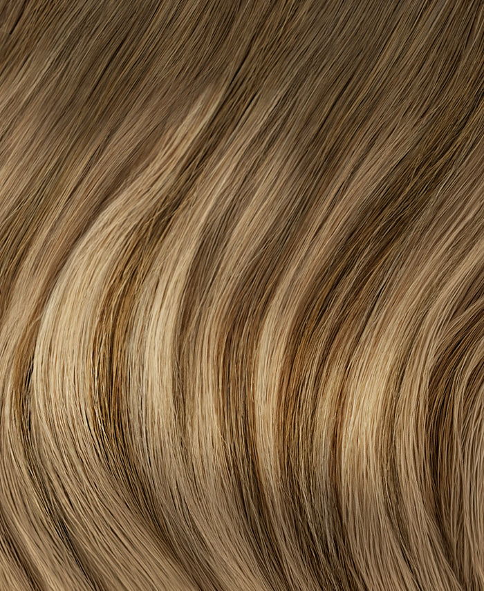 invisible clip-in hair extensions teddy blonde balayage.