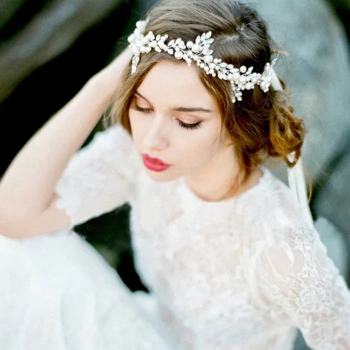 Wedding Hair Accessories - Silver Pearl and Crystal Bridal Headband/Vine