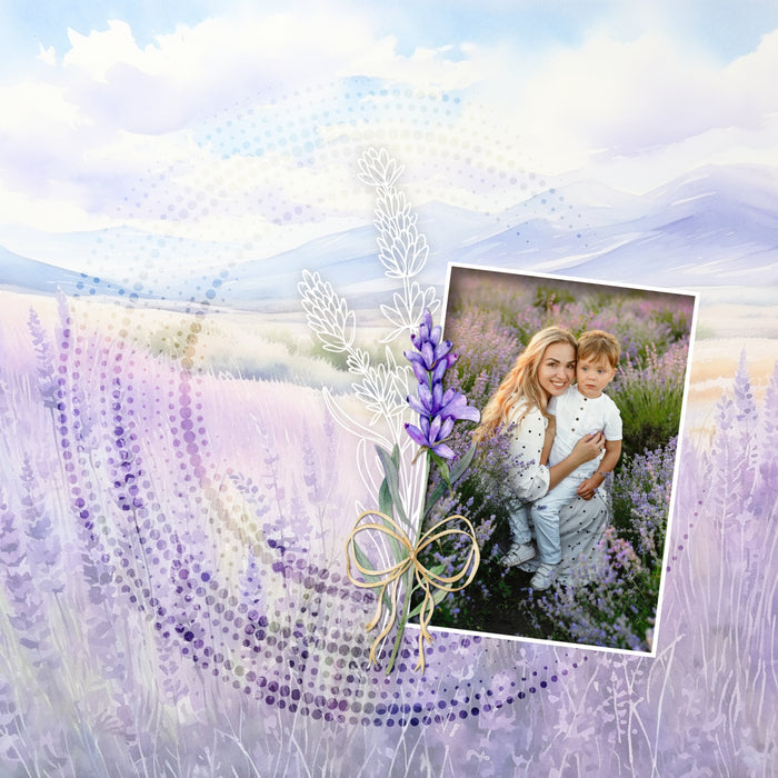 Capture the special moments of your wedding or flower garden with this mix of watercolor and hand drawn lavender by Lucky Girl Creative digital art. Great for wedding invitations, save the date cards, albums, decor, and even spring and summer pages, too! This kit is included in the Flower Watercolor Bouquet Bundle 1.
