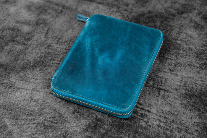 Leather Zippered A5 Notebook Folio - C.H. Ocean Blue