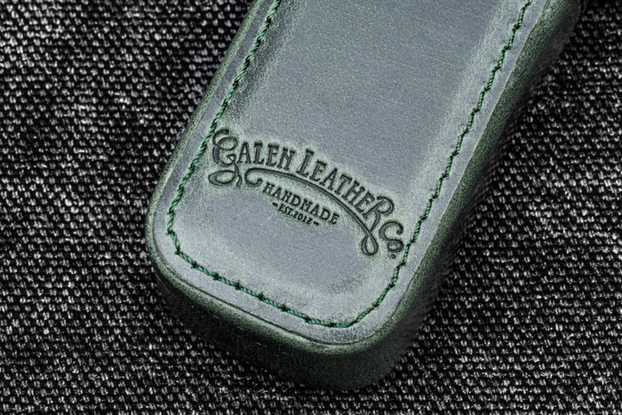 Leather Zippered Magnum Opus Single Hard Pen Case For Oversized Pens & Namiki Emperor - Crazy Horse Forest Green
