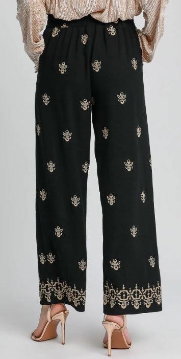 Linen Blend Wide Leg Pants in Black