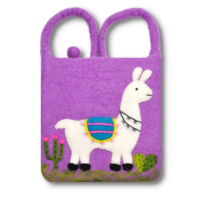 Llama Felted Cross Body Bag Purple