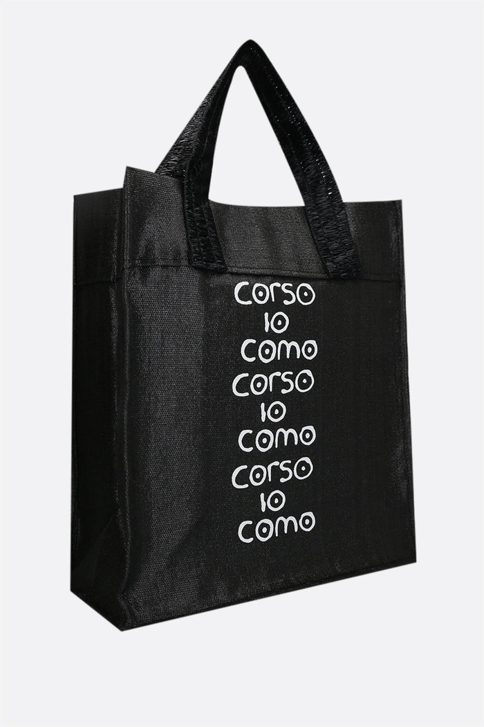 logo print raffia tote bag