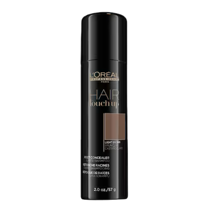 L'Oreal hair touch up spray can on a white background