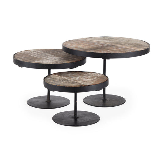 Lorenz Light Brown Wood W/ Black Metal Base Round Decorative Display Stands | 3 Sizes - Magnolia Lane co. Home + Garden + Gift