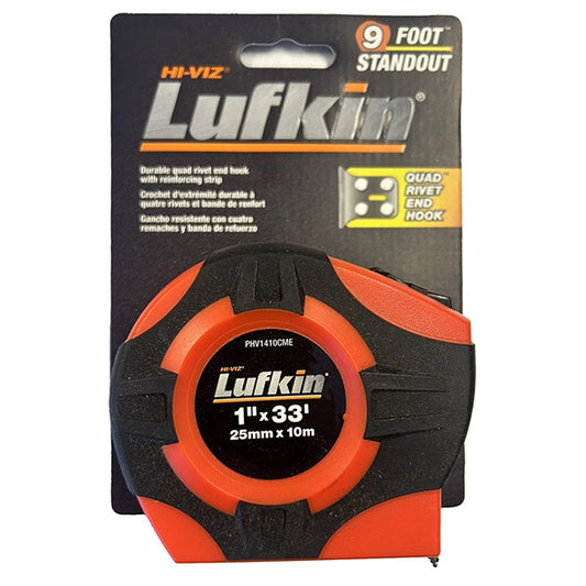 Lufkin® Hi-Viz® P1000 Series Power Return Tape, A30 Blade, 1' x 33', Hi-Vis Orange, 1/Each