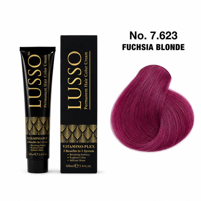 LUSSO Permanent Hair Colour Cream 100 ml No. 7.623 Fuchsia Blonde with colour swatch