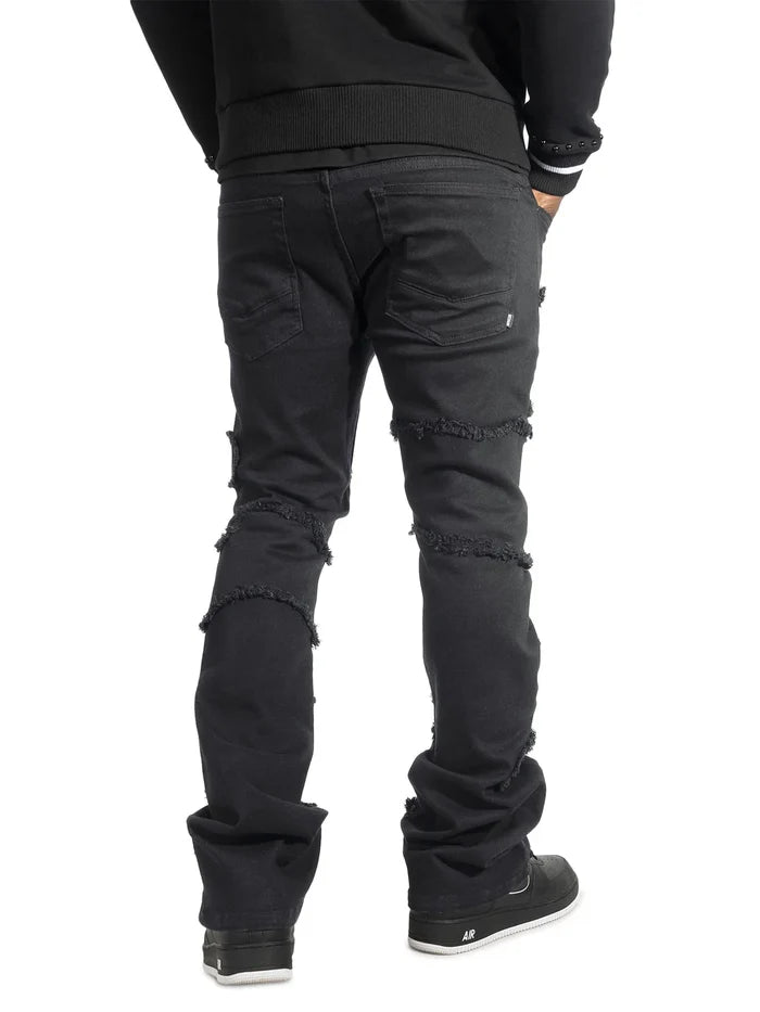 Makobi Pastoni Black/Black Ripped Stacked Flare Denim Jeans (M1984)