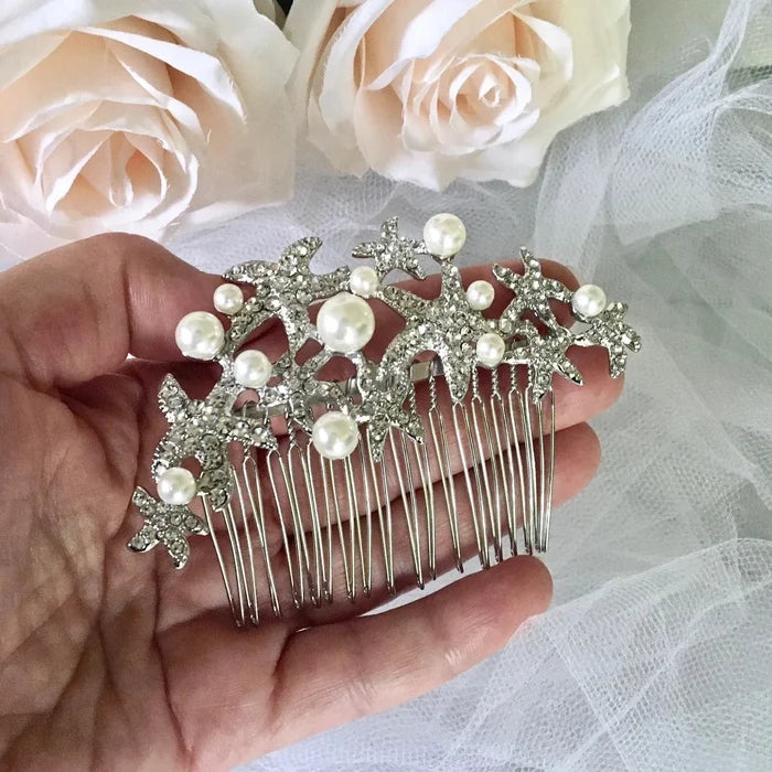 Wedding Hair Accessories - Pearl and Crystal Sea Star Bridal Hair Comb