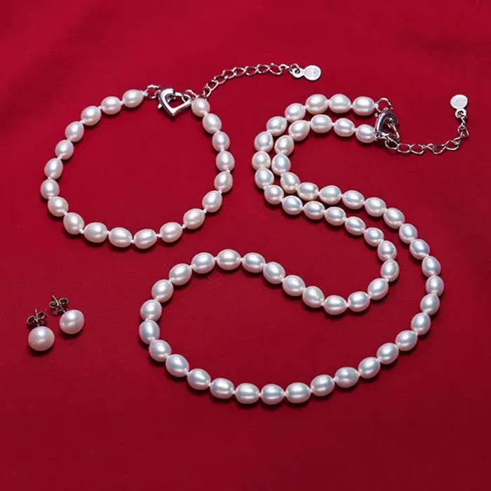 Wedding Pearl Jewelry - Natural Freshwater Pearl 3-Piece Bridal Jewelry Set