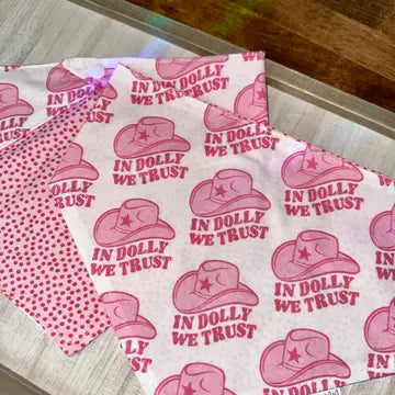 Medium Pink In Dolly We Trust Reversible Dog Bandana
