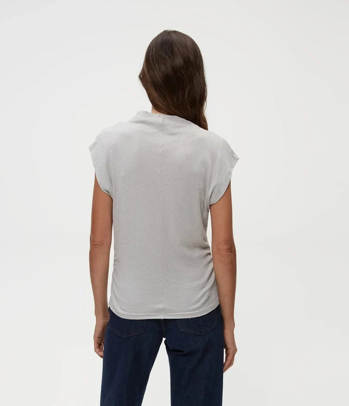 Michael Stars - Reese Shine Mock Neck Power Shoulder Top
