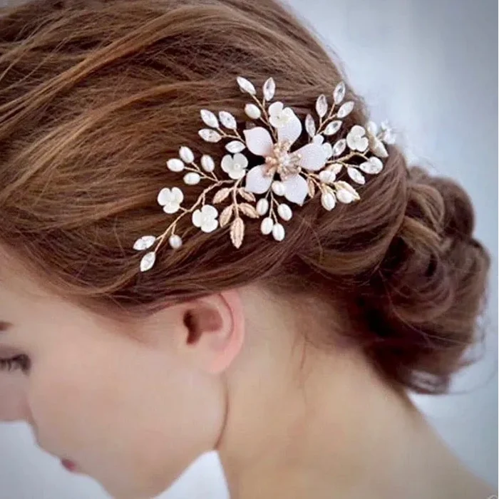 Wedding Hair Accessories - Gold Pearl Bridal Hair Comb