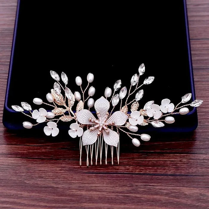 Wedding Hair Accessories - Gold Pearl Bridal Hair Comb