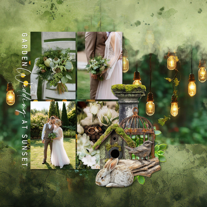 Create beautiful secret garden pages with this realistic bundle filled with embellishments, papers, clusters, and mossy alpha set by Lucky Girl Creative digital art. Embellishments include bunny rabbit, groundhog, mole, raccoon, squirrel, stone arch, moss, bird, statue, bird feeder, bird bath, bird cage, bird house, bridge, column, door, fleur de lis, frame, gnome, greenhouse, heart, butterfly, Chrysalis, caterpillar, cicada, bug, insect, dragonfly, firefly, beetle, termite, key, lantern, mushroom, picnic.