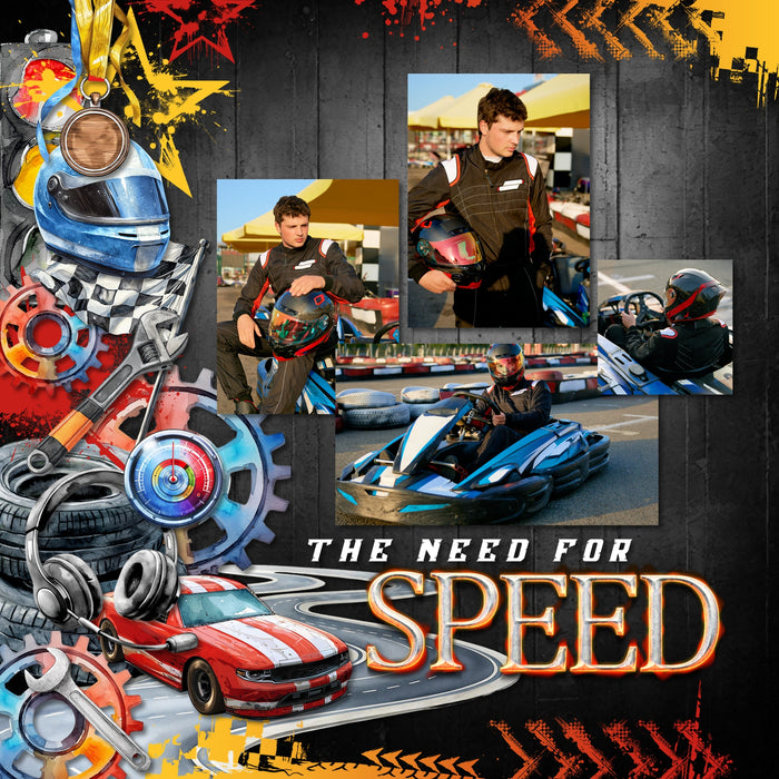 Rev your engines and get ready to go! This watercolor embellishments, papers, and grunge overlays collection by Lucky Girl Creative digital art has all the fun and energy needed to capture your need for speed! Great for trips to the speedway, raceway, classic car collectors, and road trips. Embellishments feature a touch of different car racing including NASCAR, IndyCar, Formula 1, motor racing, sports car racing, Rally car, auto racing, and more! Embellishments include milk, metal, award, trophy.