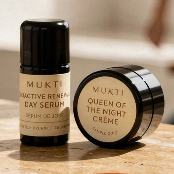 Mukti Bioactive Renewal Queen of the Night & Day Serum Mini Kit in Mukti sample bag - Freebie