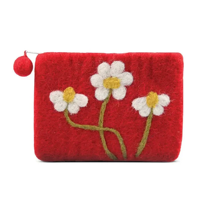 Needle Daisy Flowers Coin Purse Red