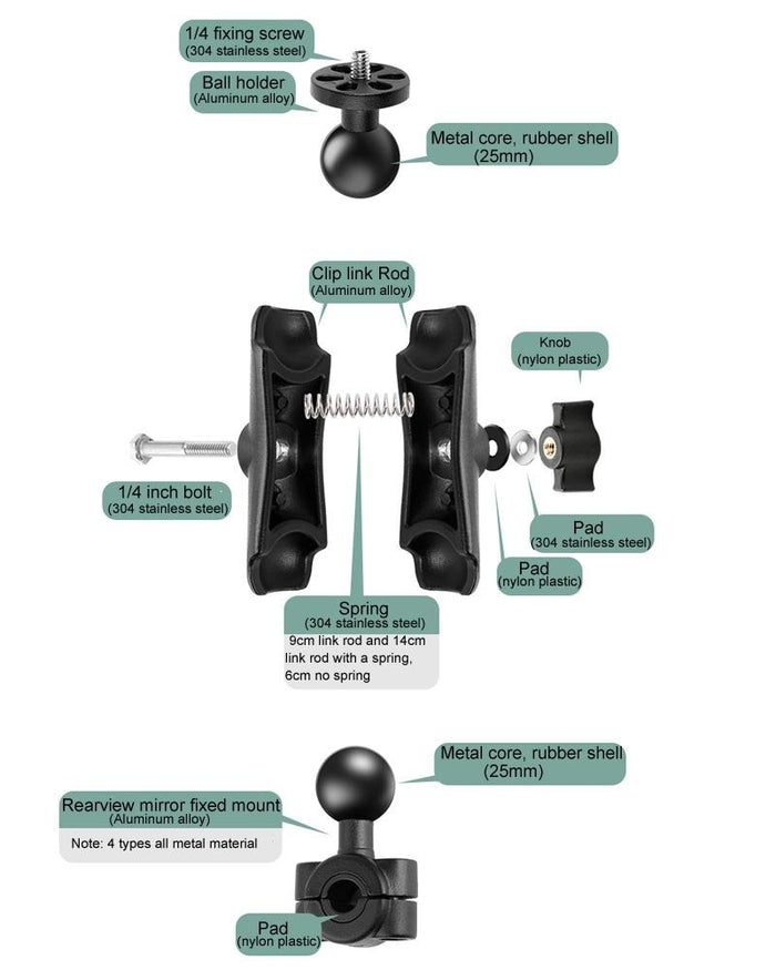 NNEIDS Universal 6Cm Motorcycle Mount For Action Cameras