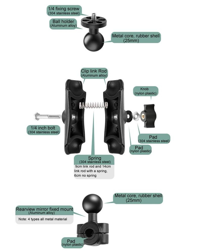 NNEIDS Universal 9Cm Motorcycle Mount For Action Cameras