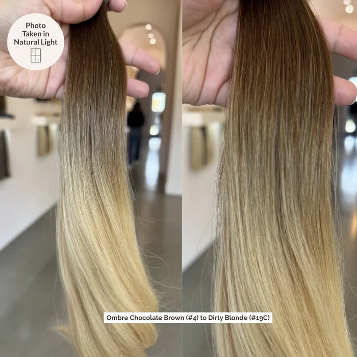 Ombre - Chocolate Brown (#4) to Dirty Blonde (#19C) 20" Keratin Tip