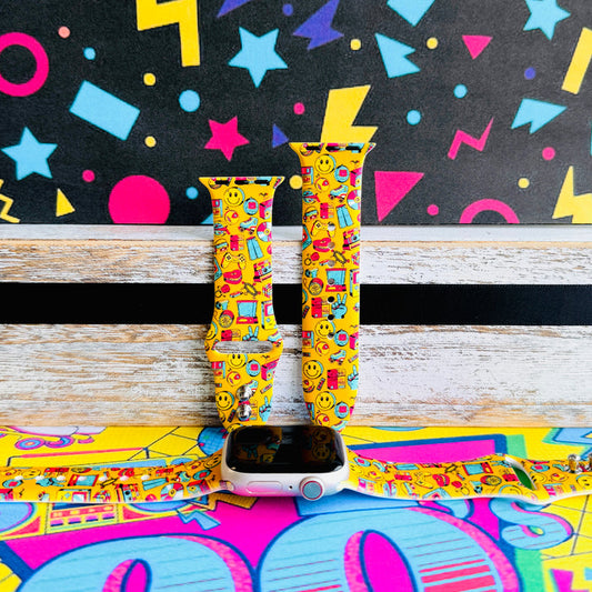 Oops It's the 90's yellow retro 90s print silicone band for Apple Watch from Fancy Bands
