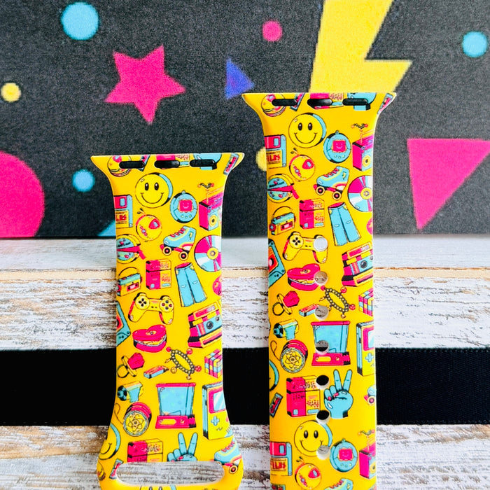 Oops It's the 90's yellow retro 90s print silicone band for Apple Watch from Fancy Bands