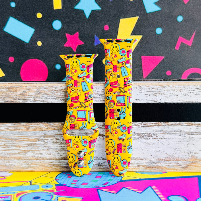 Oops It's the 90's yellow retro 90s print silicone band for Apple Watch from Fancy Bands