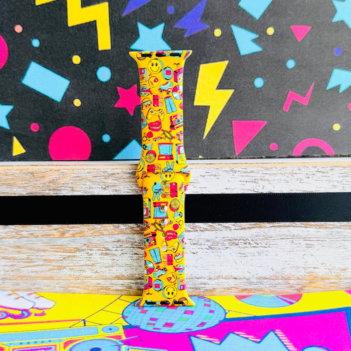 Oops It's the 90's yellow retro 90s print silicone band for Apple Watch from Fancy Bands