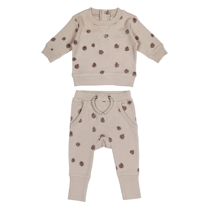 Organic Printed Sweatshirt & Jogger Set in Oatmeal Pinecone | Lovedbaby - Jenni Kidz