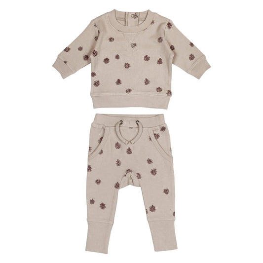 Organic Printed Sweatshirt & Jogger Set in Oatmeal Pinecone | Lovedbaby - Jenni Kidz