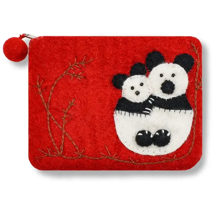 Panda Family Design Coin Purse Red