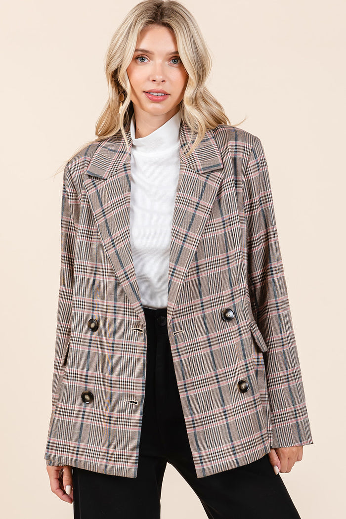 Plaid Double Breasted Relaxed Fit Blazer