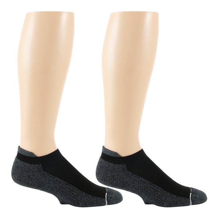 Ankle compression socks in black and gray, displayed on mannequin legs.