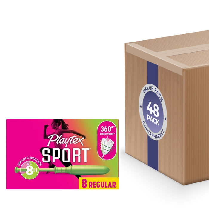 Playtex Sport Tampons Regular Absorbency Unscented – 8 Count – 48 Pack