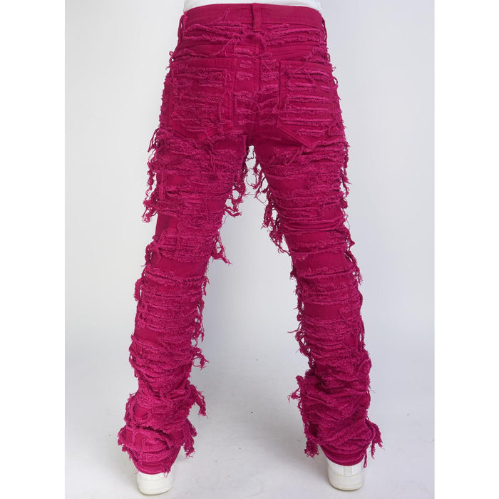 Close-up of PLTKS Jeans Fucshia Trashed Distressed Stacked Flare
