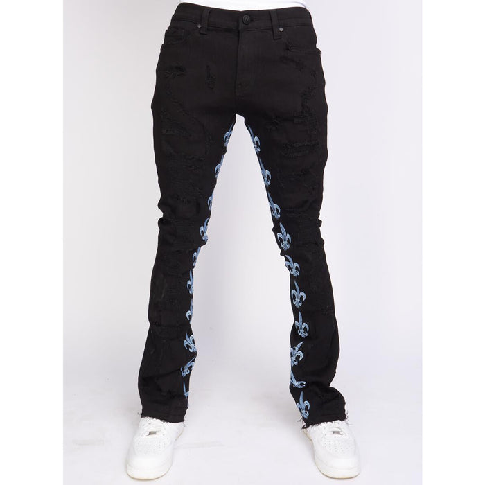 Black and blue Politics Jeans with stacked embroidery, style Barkley506