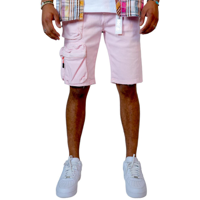 Preme Nomad Stacked Cargo Denim Shorts in Powder Pink, product code PR-WB-1294, feature a stylish and functional design perfect for a casual, on-the-go look