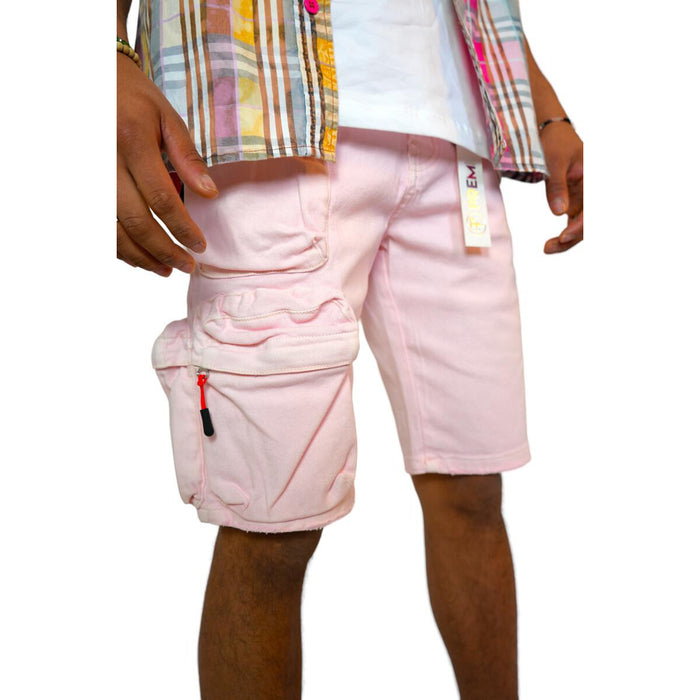 Powder Pink Preme Nomad Stacked Cargo Denim Shorts for women
