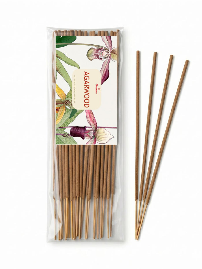 Agarwood scented incense sticks pack with a bundle of straight brown sticks