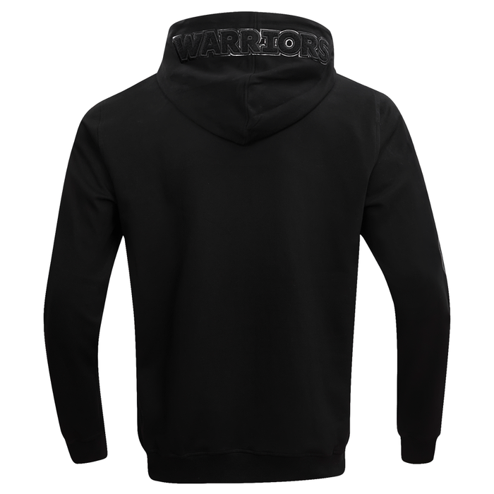 Full-body view of the Pro Standard Golden State Warriors hoodie showcasing its comfortable fit and stylish triple black appearance