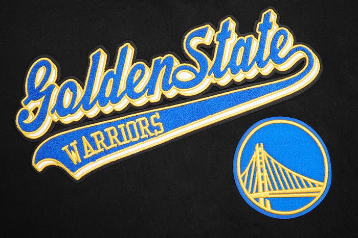 Pro Standard Golden State Warriors black hoodie showcasing team branding and stylish tail hem