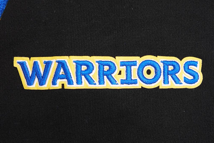 Pro Standard Golden State Warriors black hoodie featuring script tail design and front pouch pocket with ribbed fabric